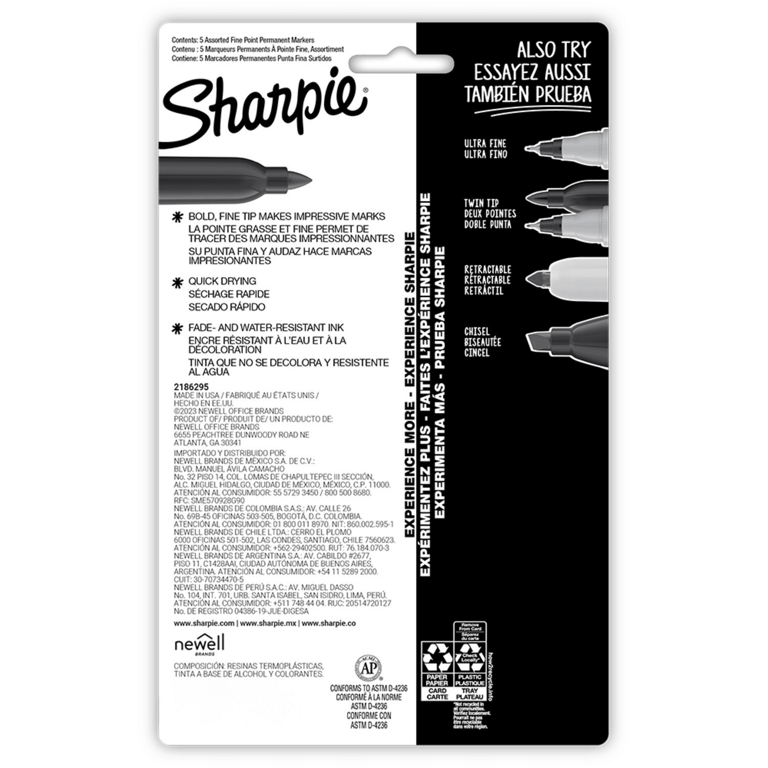Set 5 Plumones Marcadores Sharpie Glam Pop Punta Fina Perma