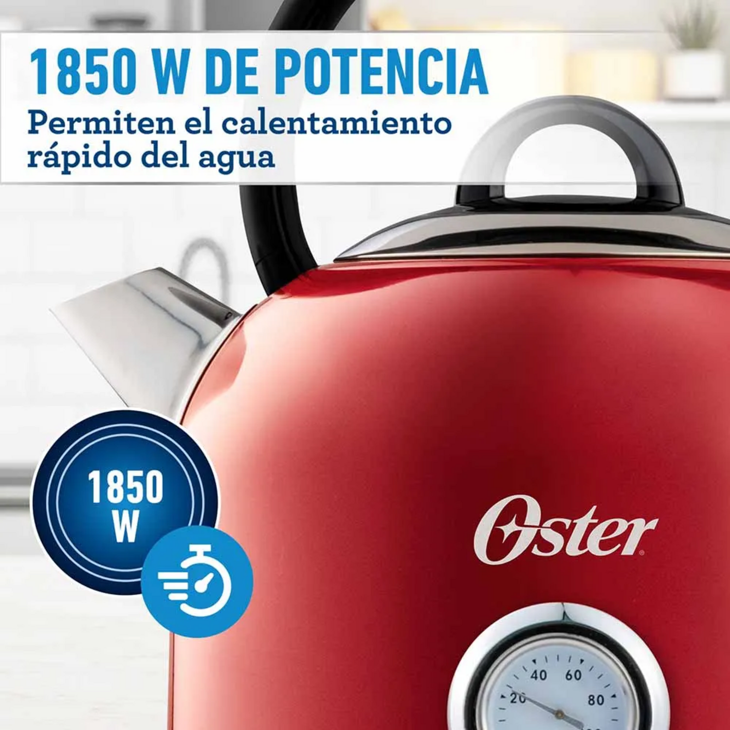 Hervidor Oster Rojo 2,5L Tipo Tetera con Termómetro Acero