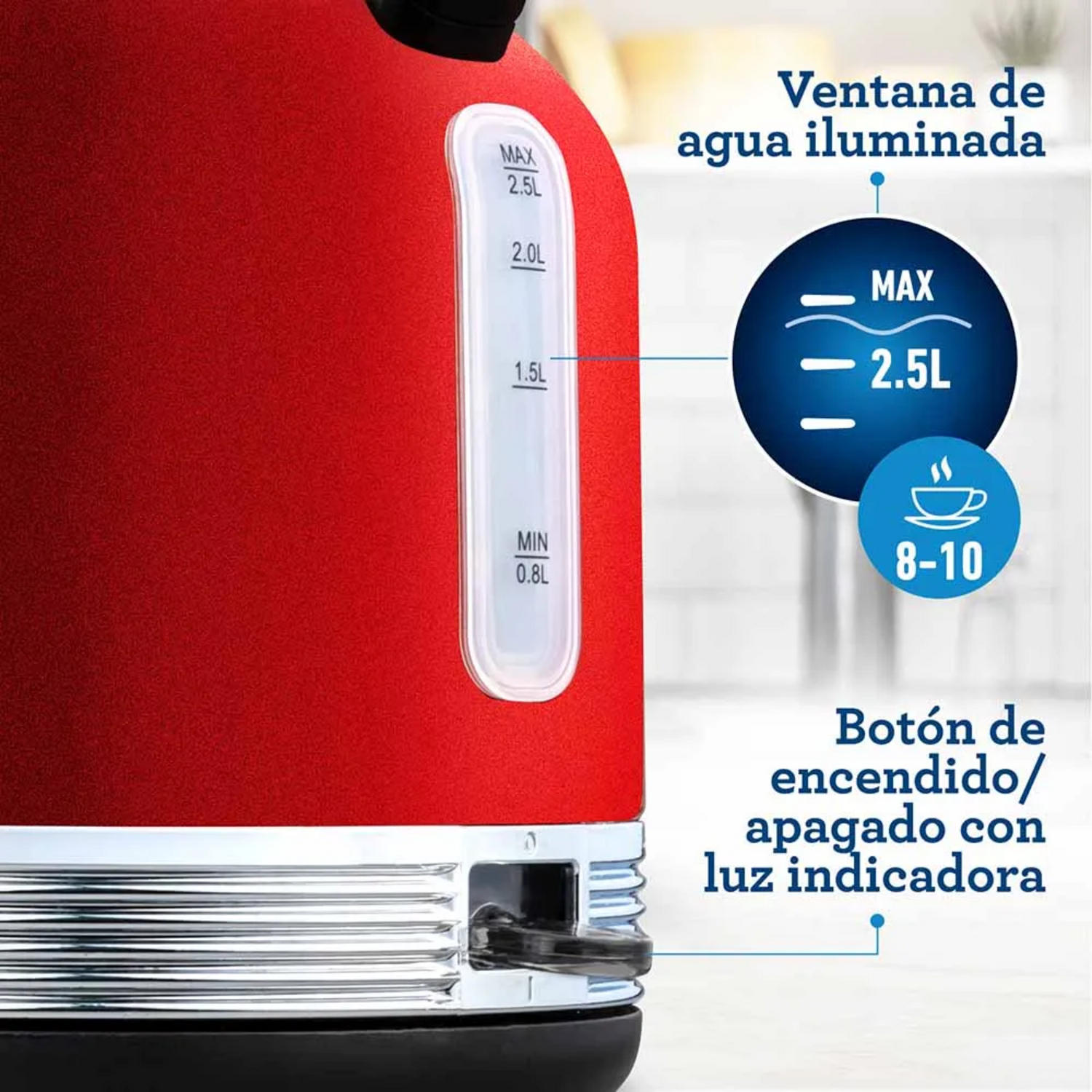 Hervidor Oster Rojo 2,5L Tipo Tetera con Termómetro Acero