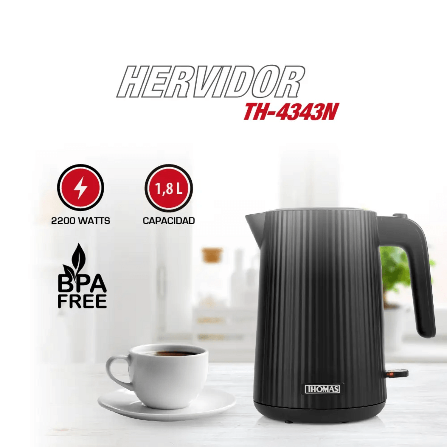 Hervidor Thomas TH-4343N 1.8L 2200W Rápido y Económico