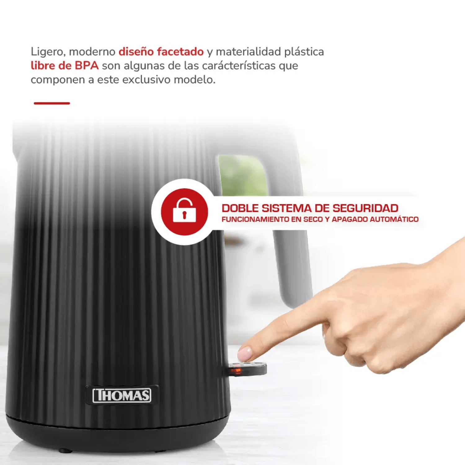 Hervidor Thomas TH-4343N 1.8L 2200W Rápido y Económico