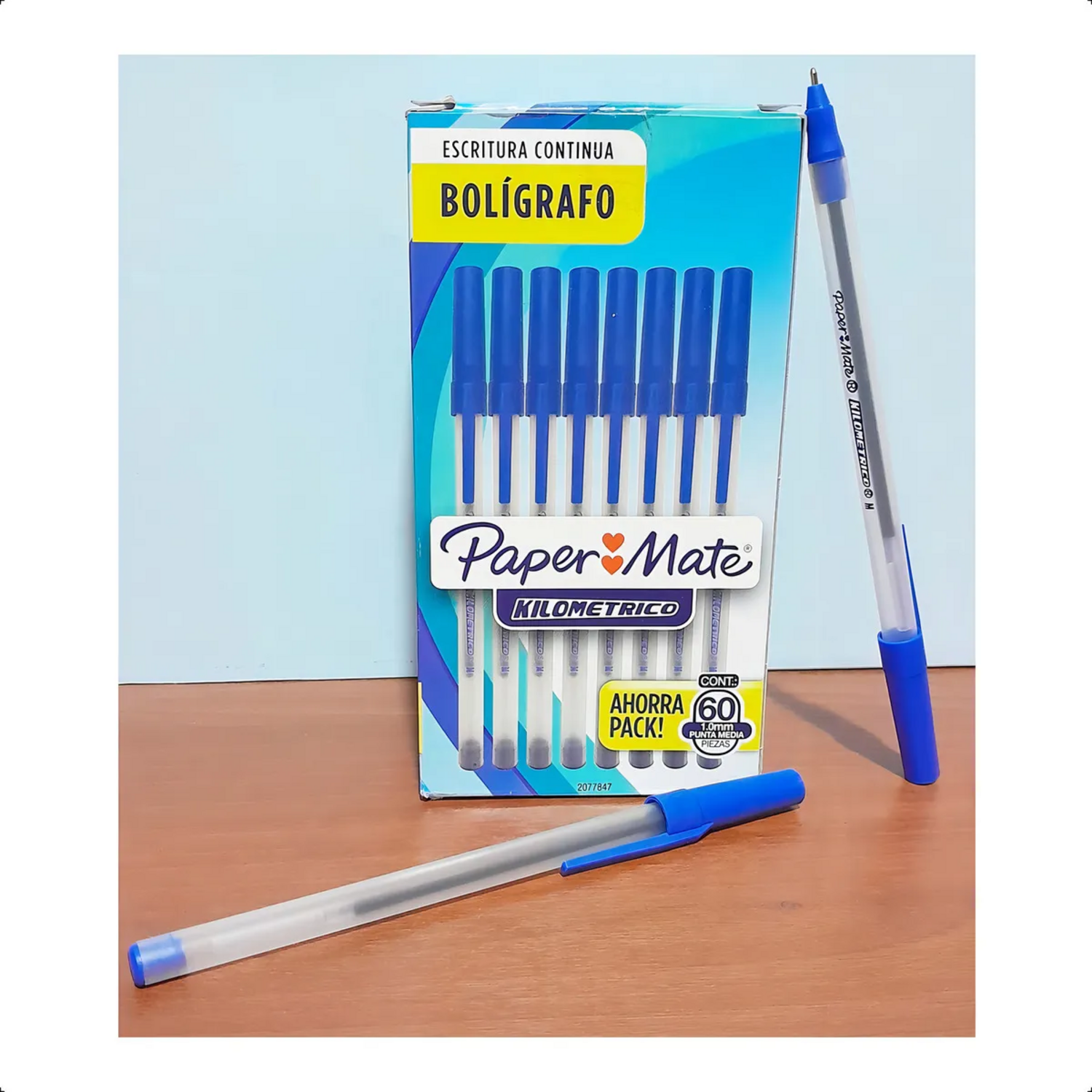 Caja 60 Bolígrafos PaperMate Económico Kilométrico Azul