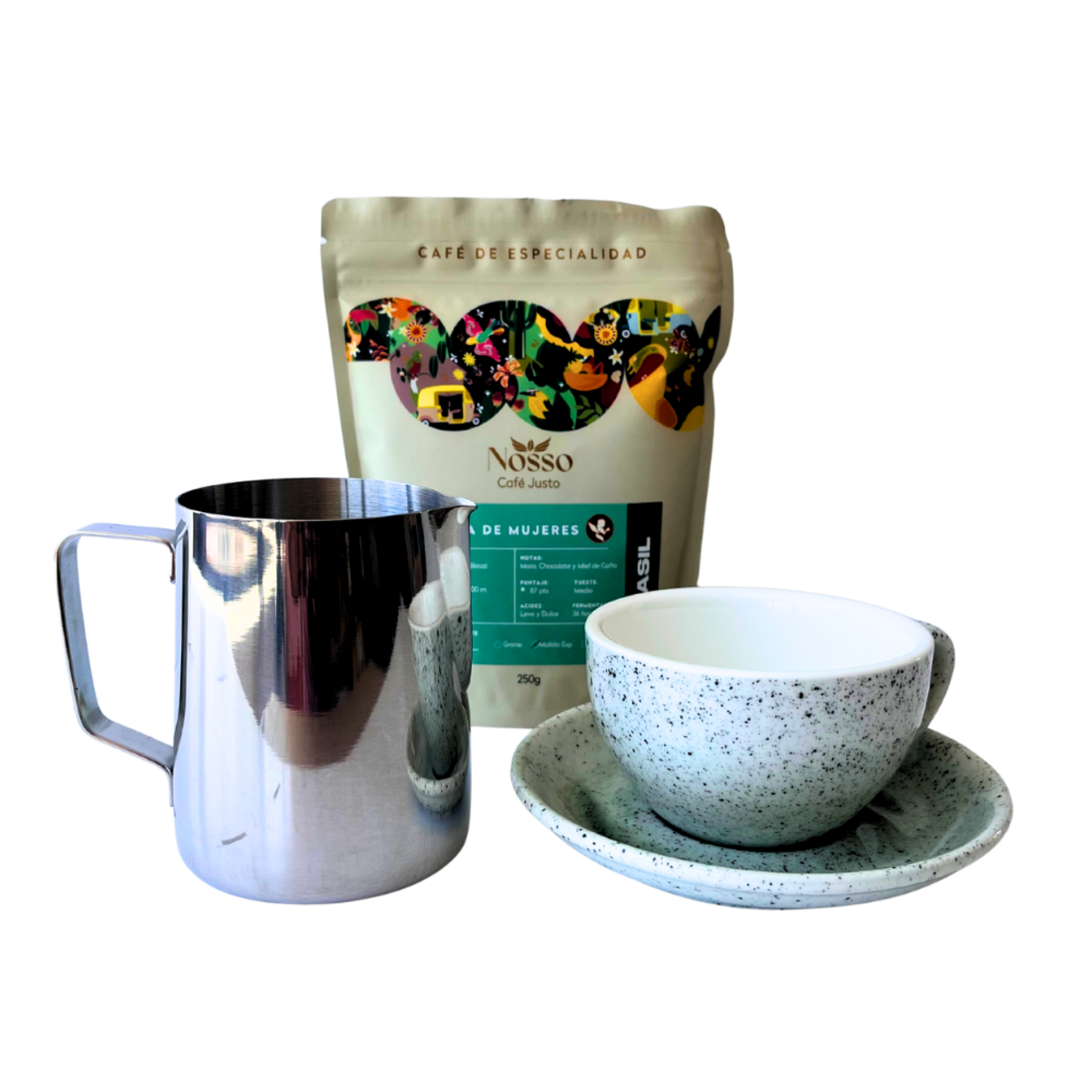 Pack Latte Art Nosso Taza Picher 600 Finca Mujeres 250g