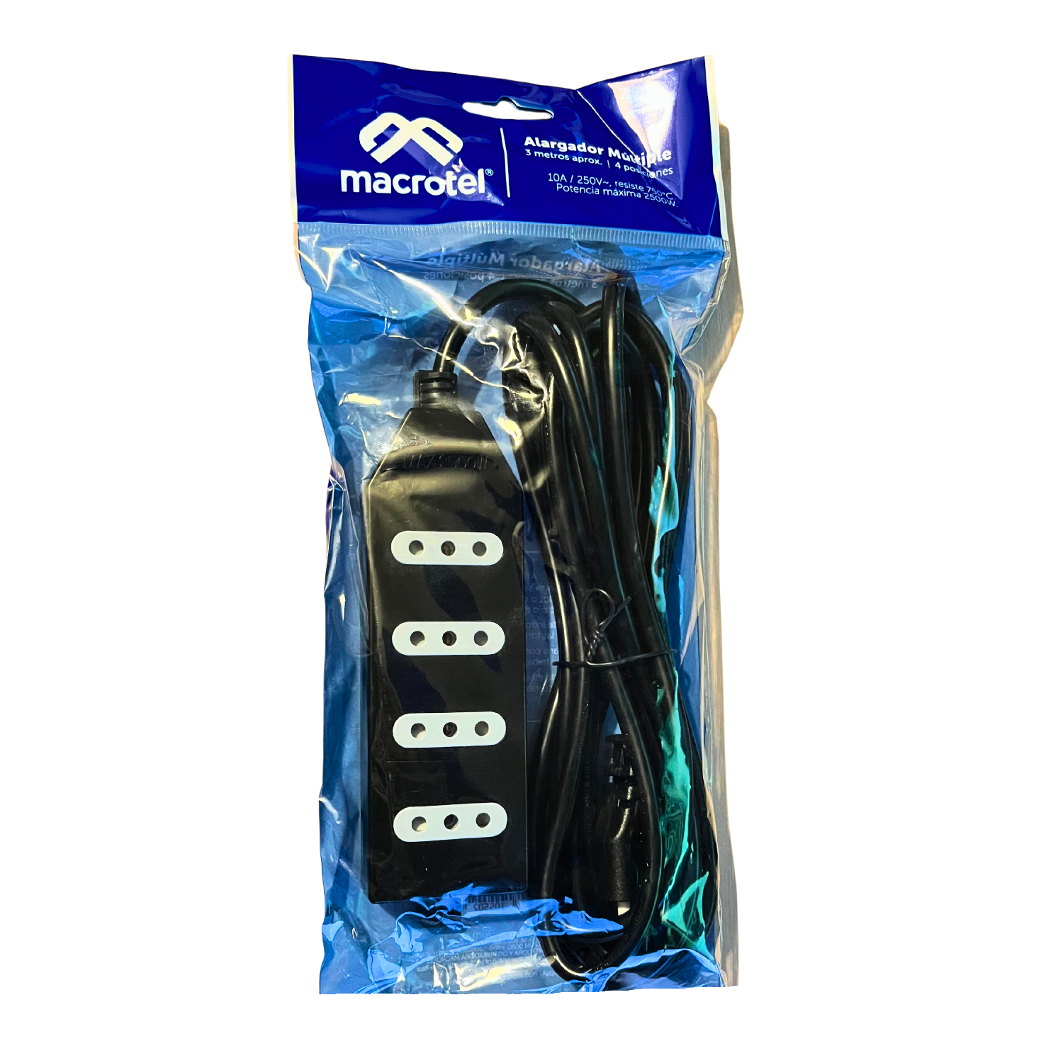 Alargador Zapatilla Macrotel 3 Mt 4 Pos 10A Negro