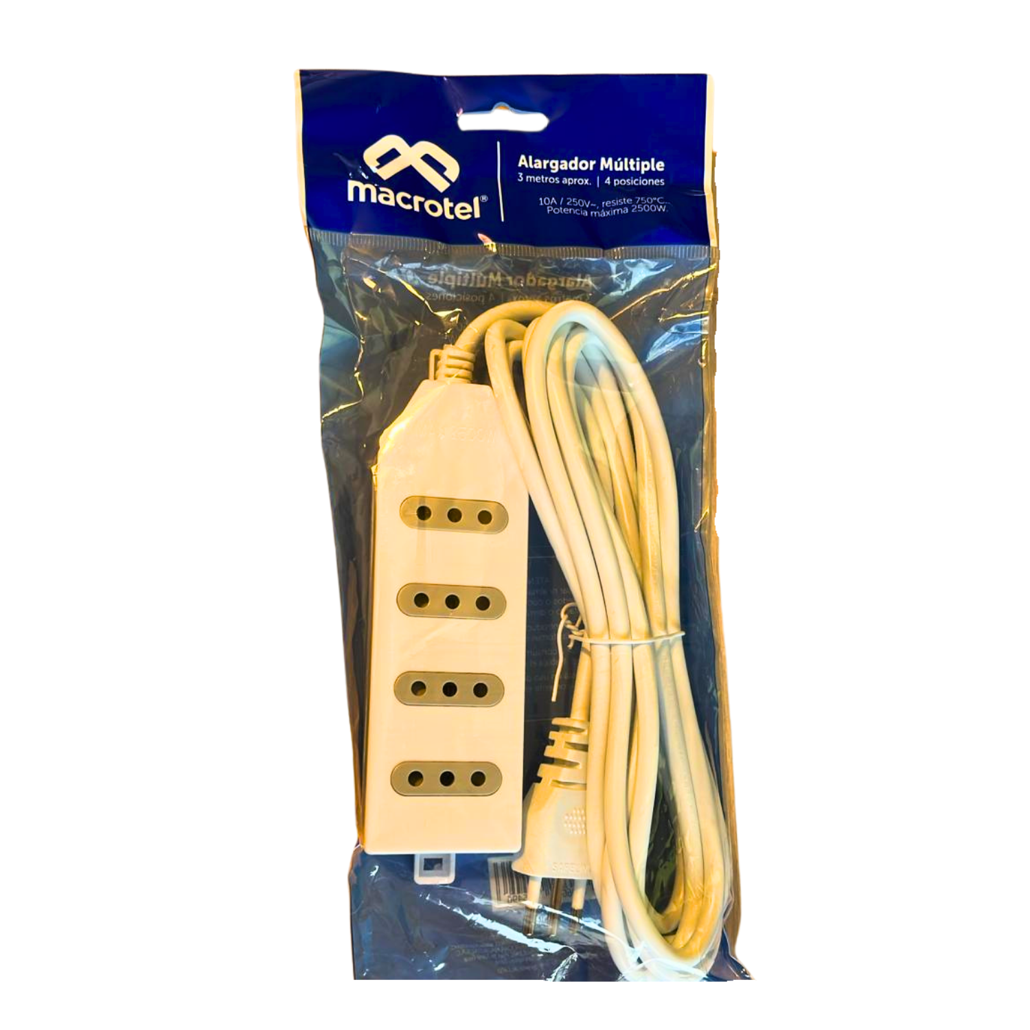 Alargador Zapatilla Macrotel 3 Mt 4 Pos 10A Blanco