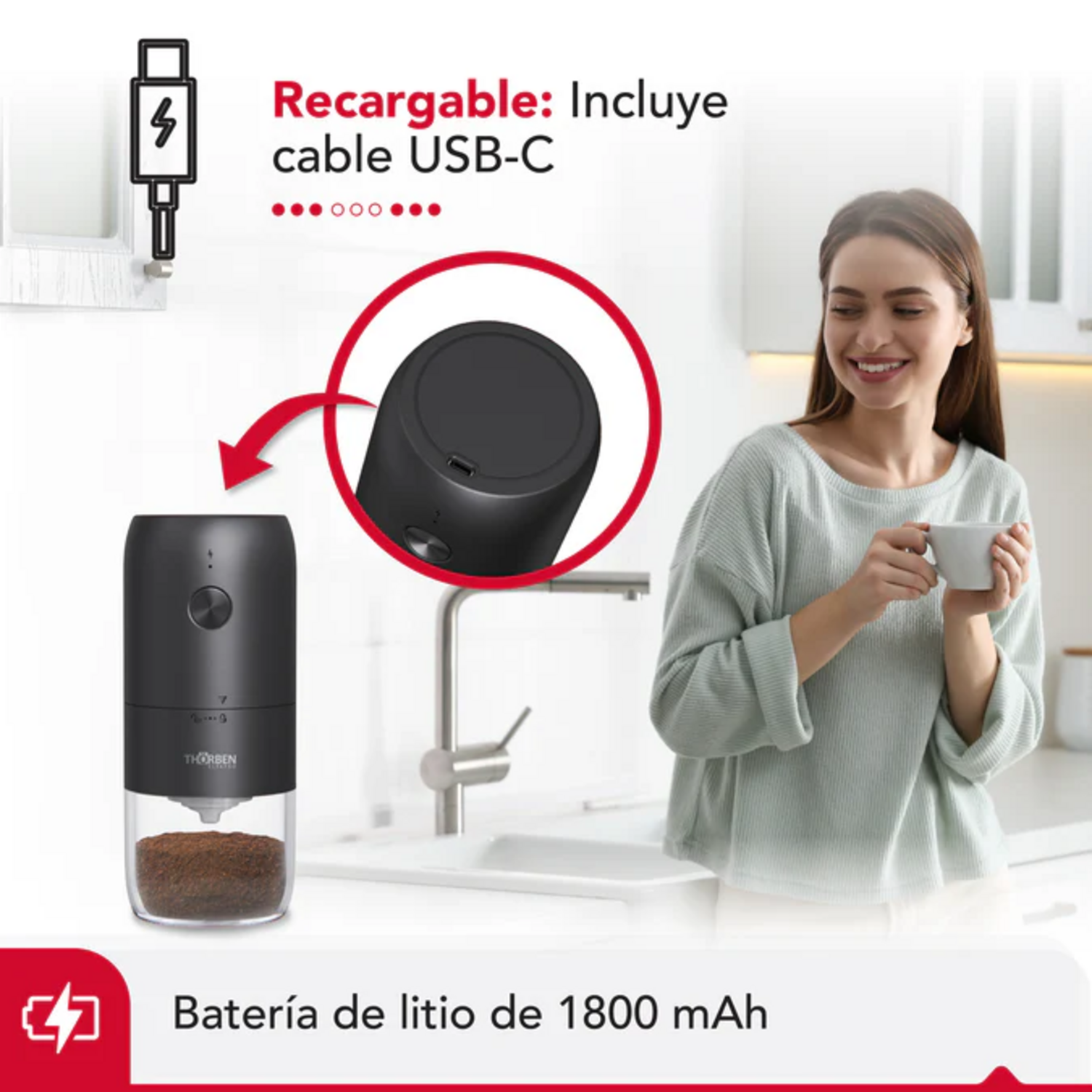 Molinillo Café Thorben USB-C Inalámbrico Muela Cerámica