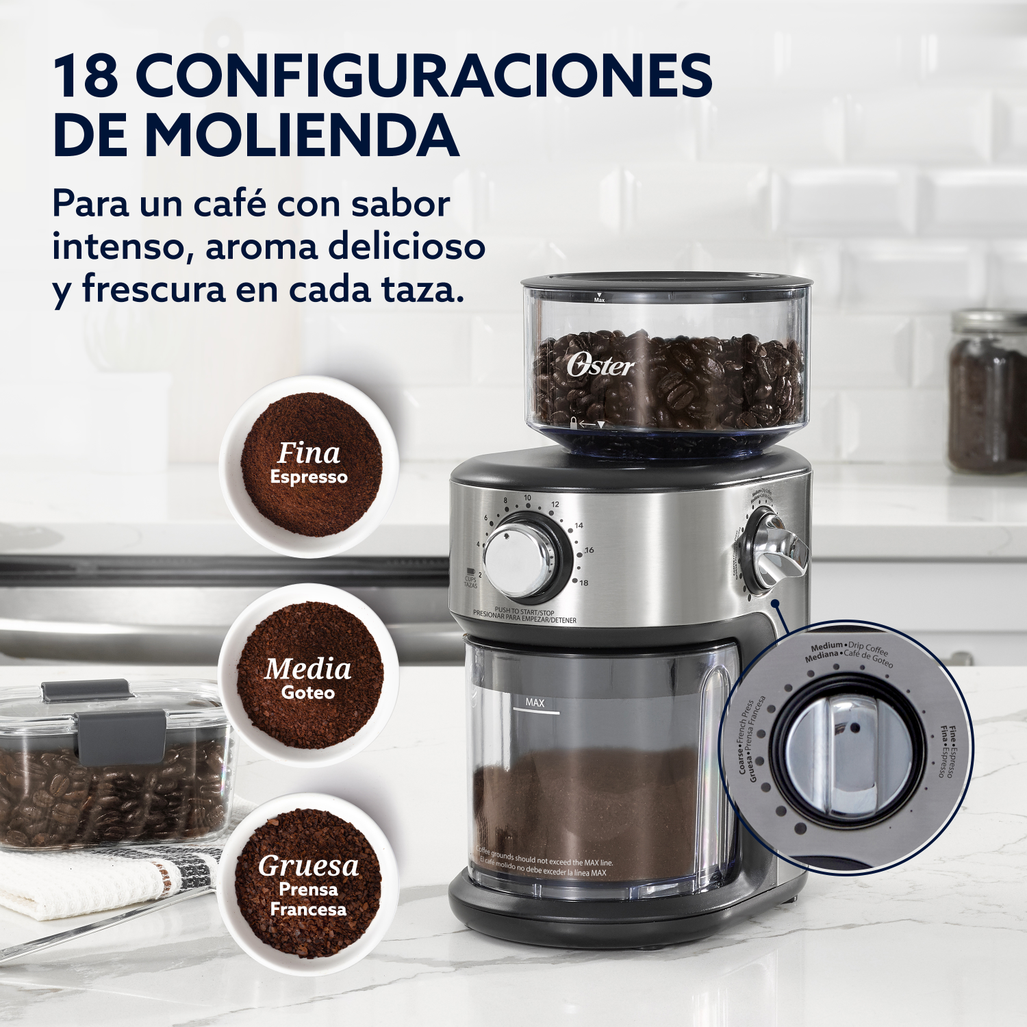Molinillo de Café Oster Automático Muelas 18 Niveles 227g