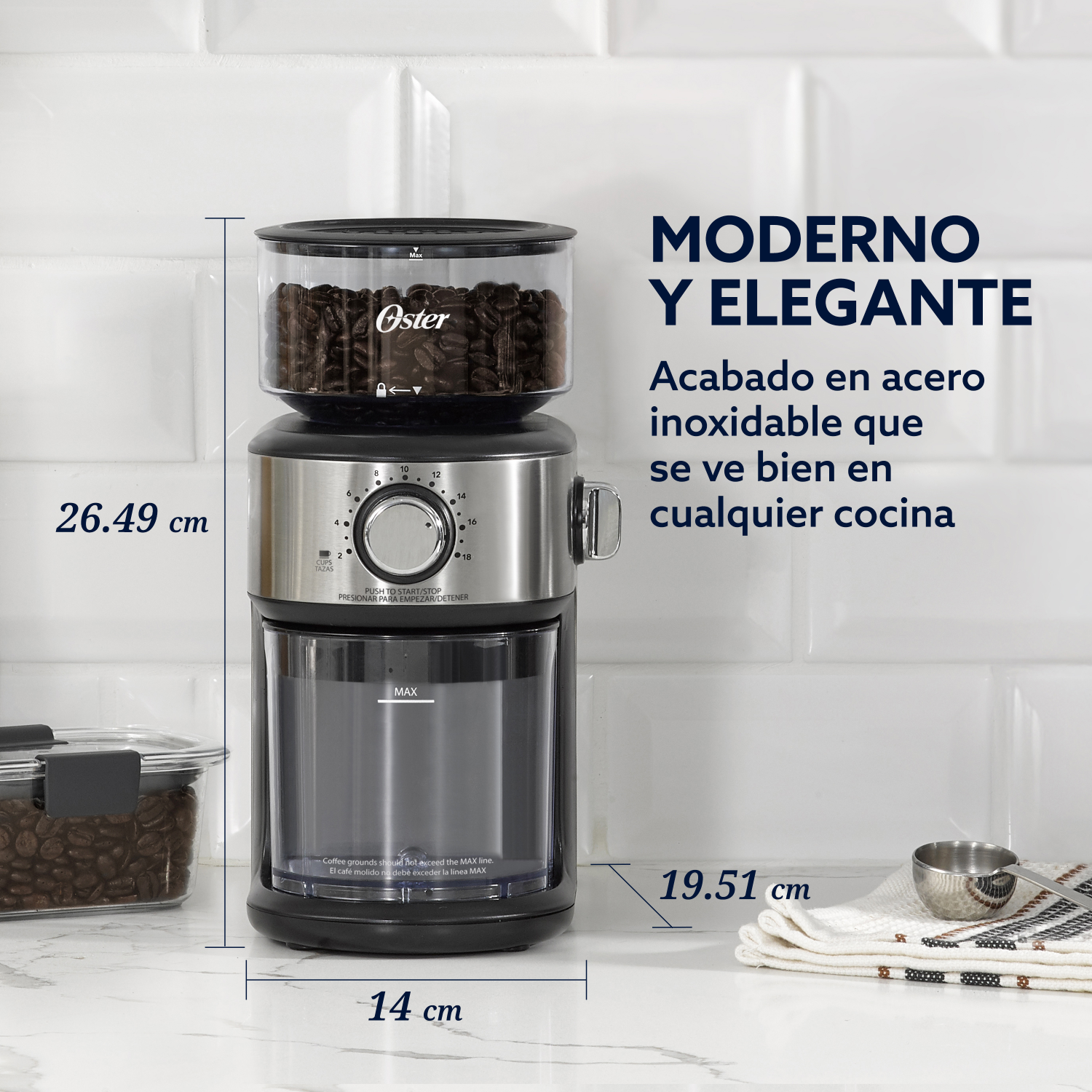 Molinillo de Café Oster Automático Muelas 18 Niveles 227g