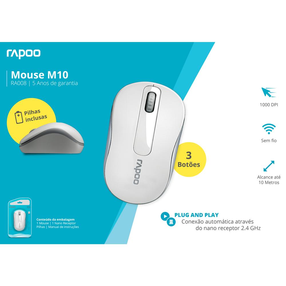 Mouse Inalambrico 2.4 Ghz Rapoo M10 Blanco RA008 7899838894942 Mouse by Rapoo | New Horizons