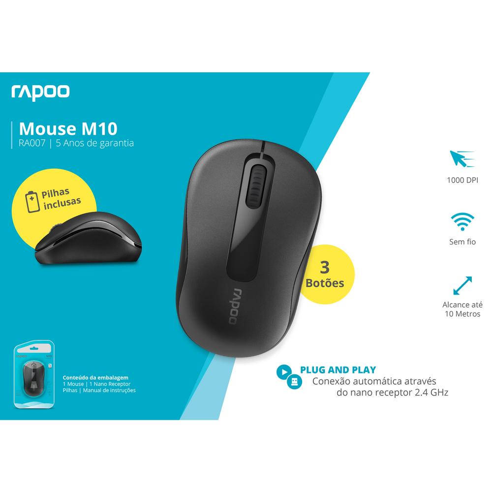 Mouse Inalambrico 2.4 Ghz Rapoo M10 Negro RA007 7899838894928 by Rapoo | New Horizons