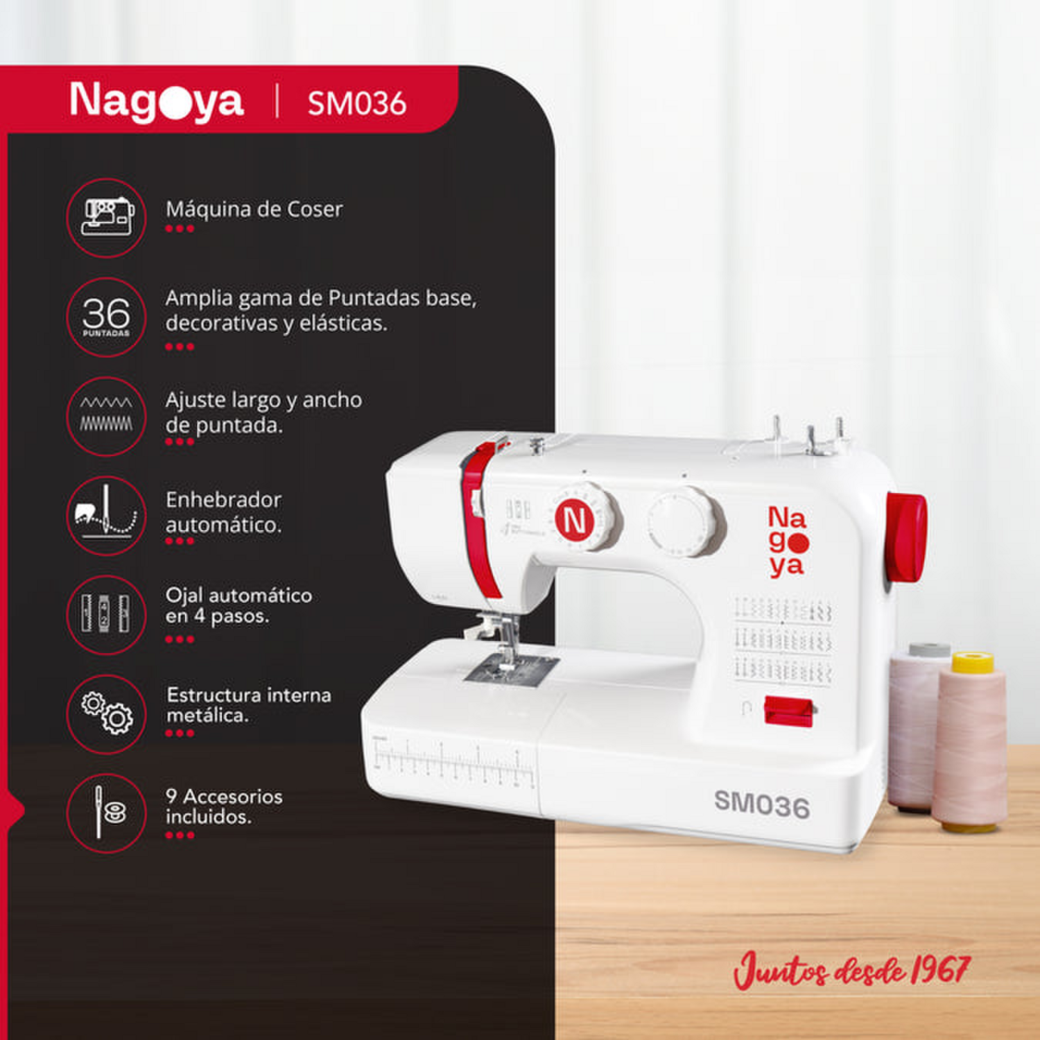Máquina Coser Nagoya SM036 36 Puntadas Enhebrador Automático