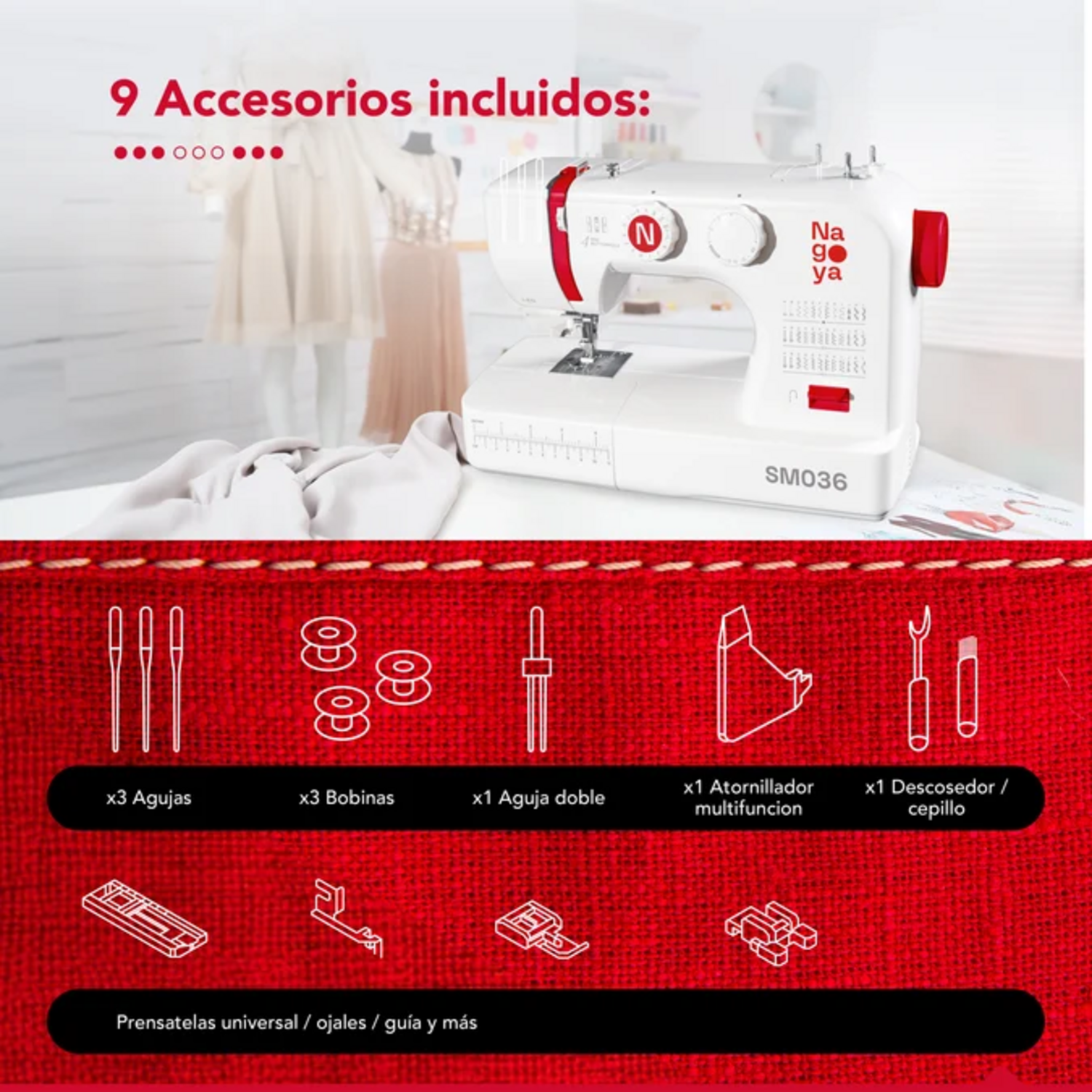 Máquina Coser Nagoya SM036 36 Puntadas Enhebrador Automático