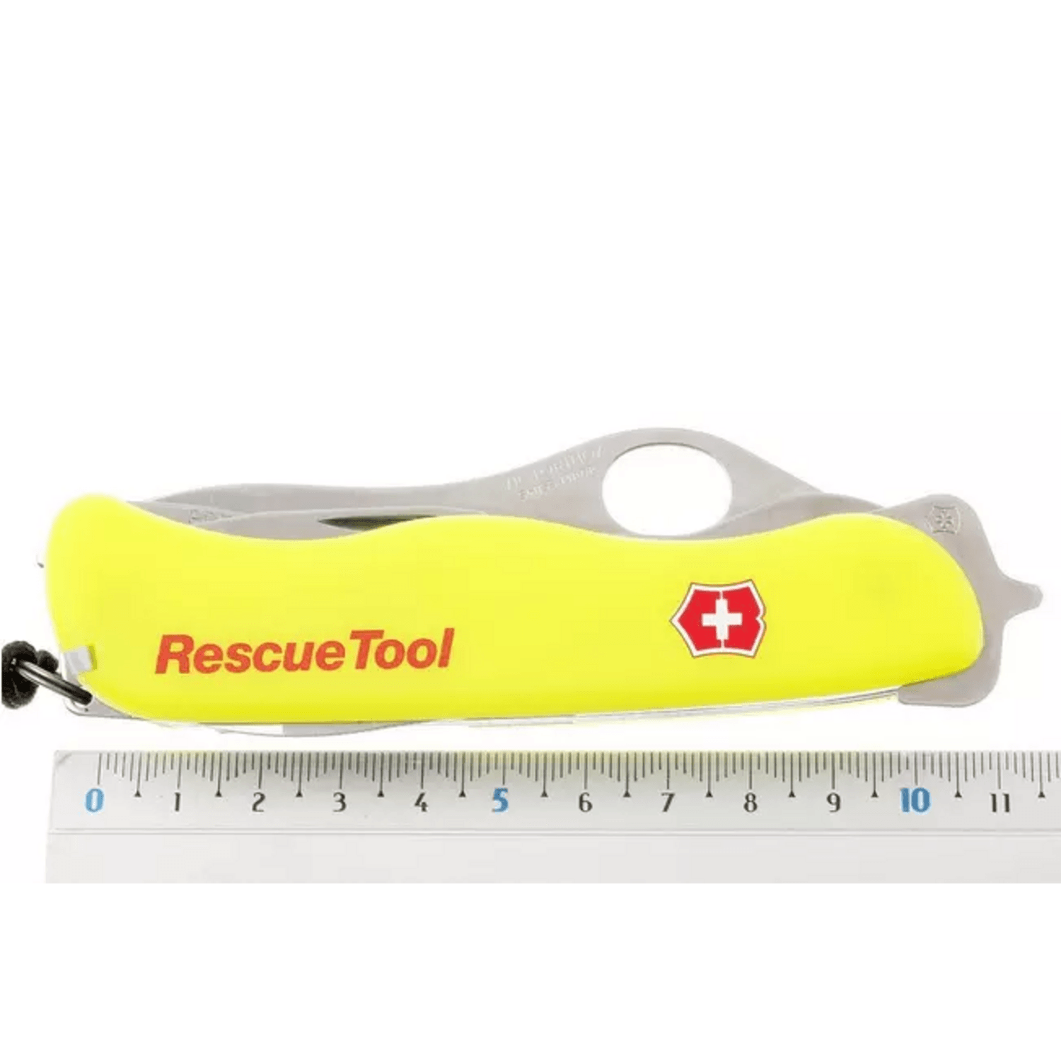 Navaja Cortapluma Victorinox Rescue Tool 111mm Auto Amarilla con mango amarillo y herramientas de rescate.