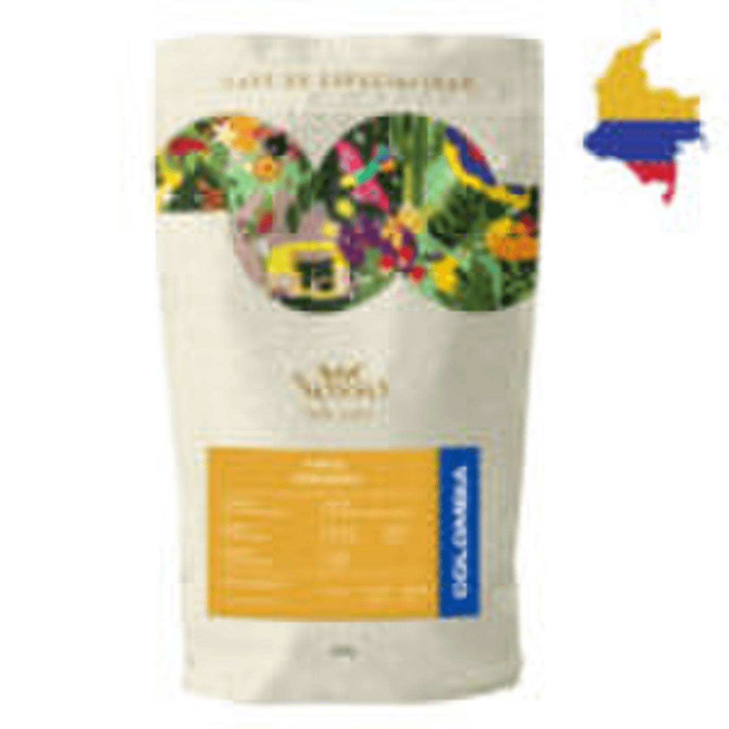 Cafe Molido Filtrado Nosso Cafe Justo Finca Indigena 250g packaging with colorful design and Colombian flag.