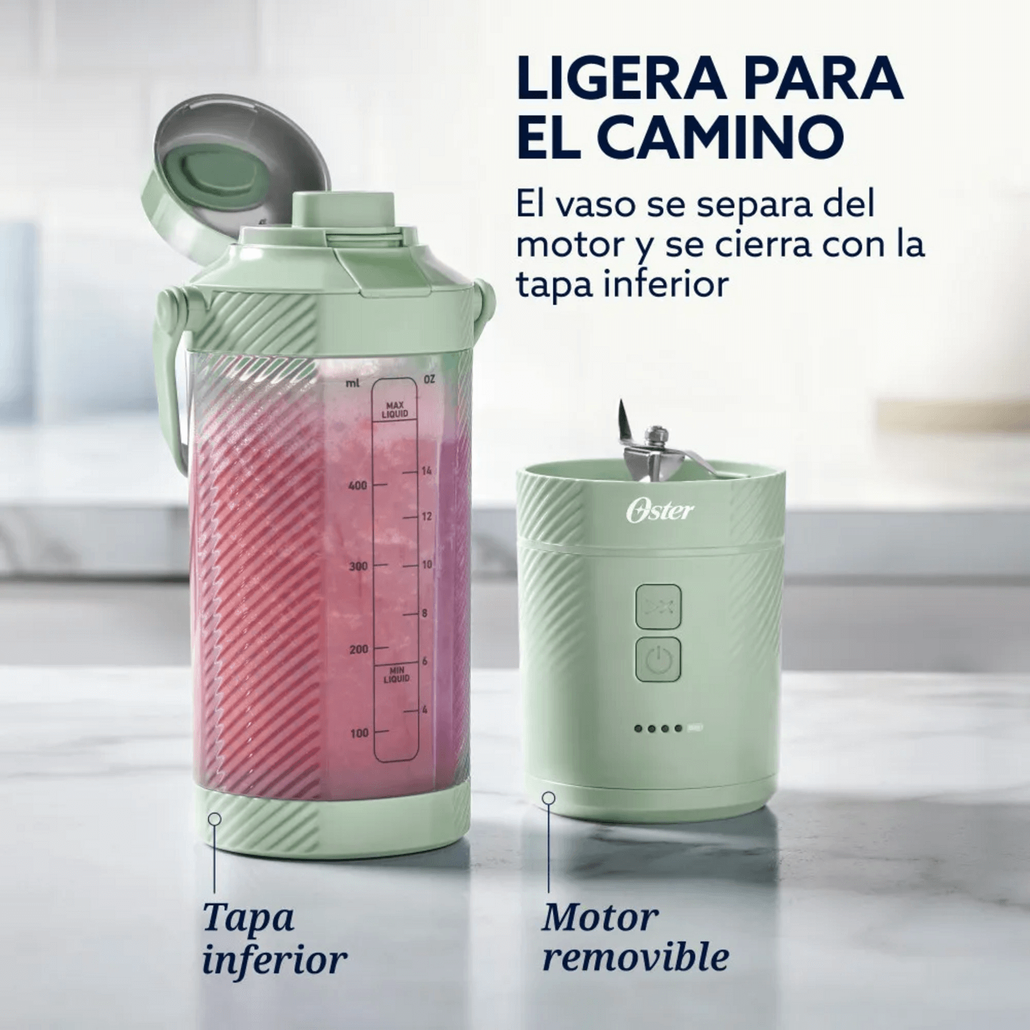 Licuadora Portatil Recargable USB-C Oster GoMax 590 ML Verde