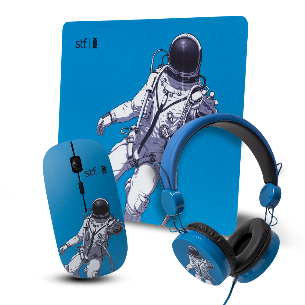 Pack 3 En 1 STF Mouse Audifono Mouse Pad Astronauta 7503035216147 Kit Accesorios by Coolcapital | New Horizons