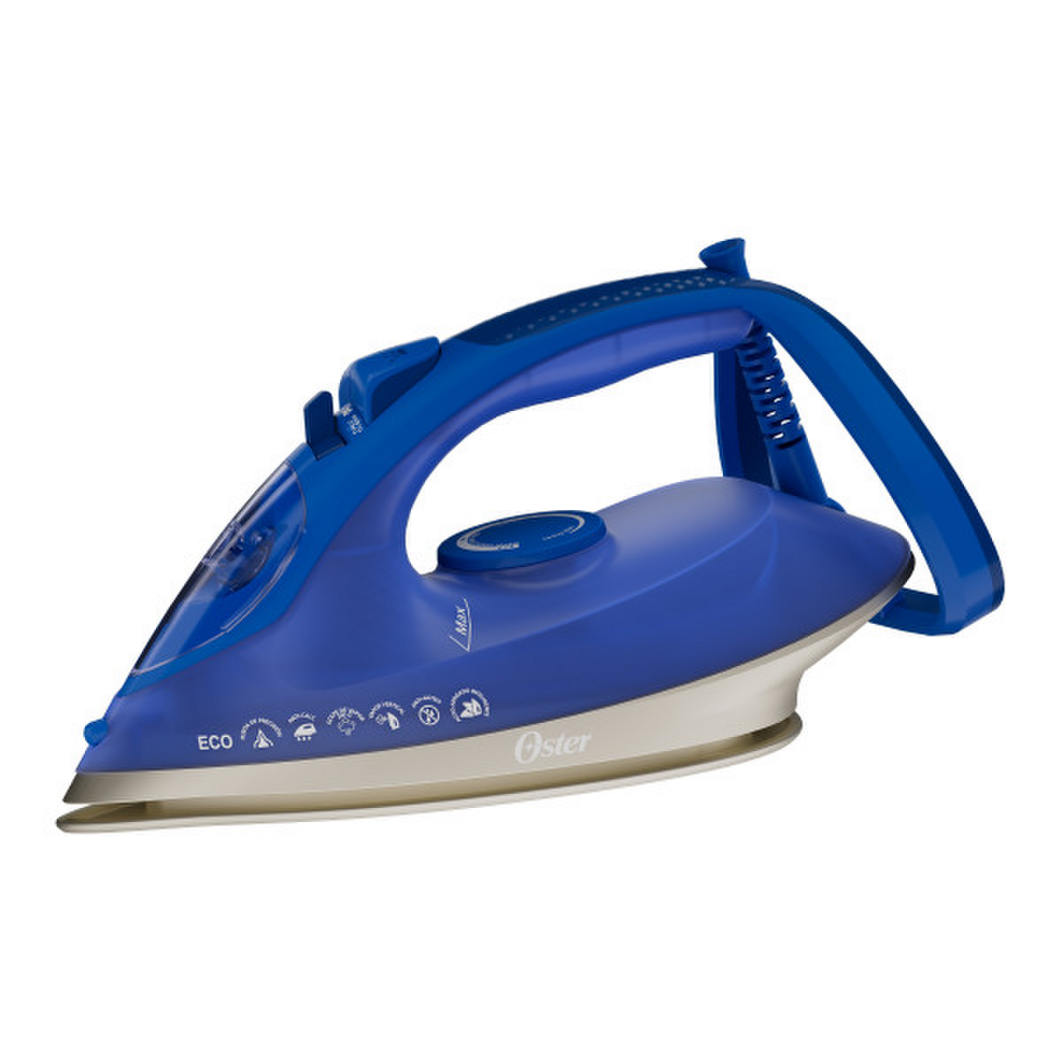 Plancha Oster AeroGlide Max S7800 Vapor 200g Modo Eco en color azul, ideal para resultados rápidos y profesionales.
