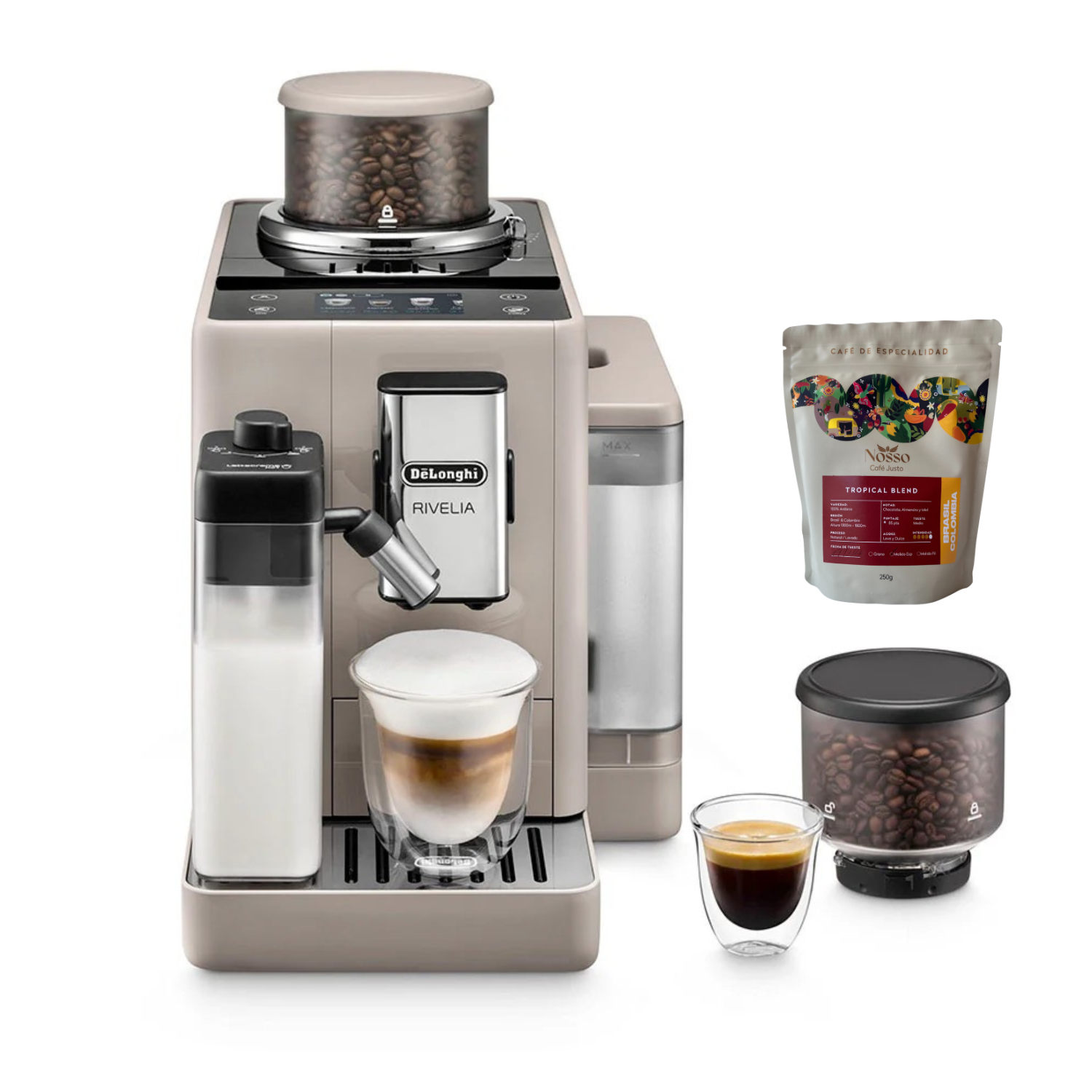Cafetera DeLonghi Rivelia Superautomática Café 250g Beige