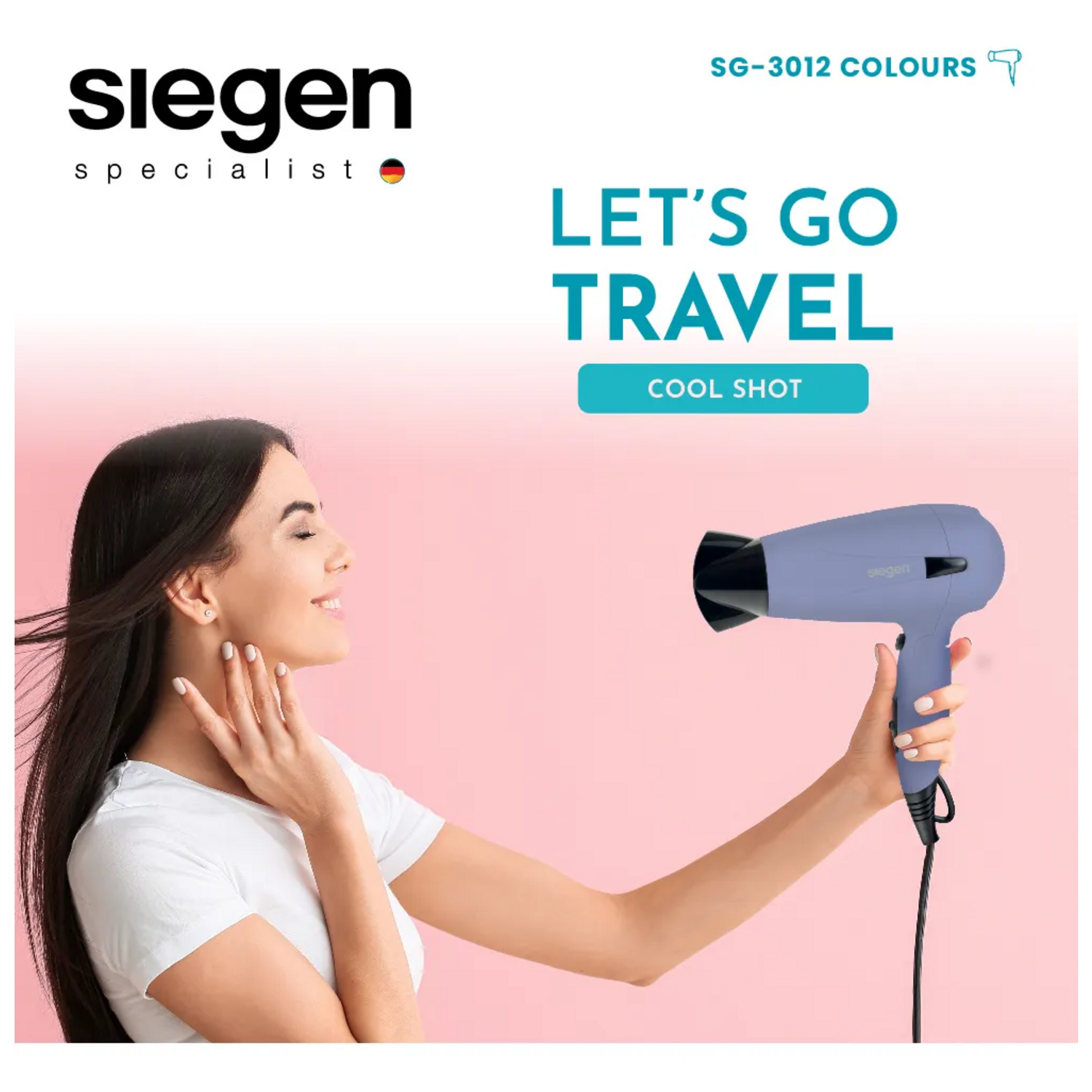 Secador de Pelo Viaje Plegable Siegen 2 Velocidades Fucsia