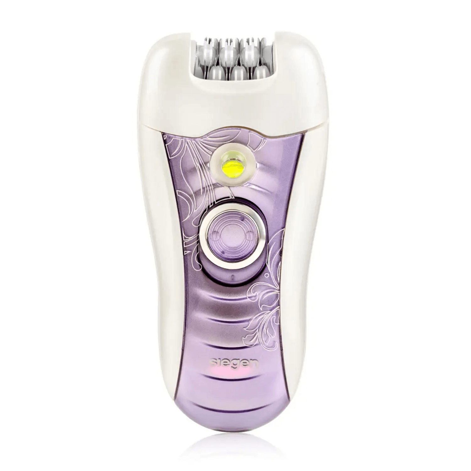 Depiladora Siegen SG-9003 Recargable 18 Pinzas Todo Cuerpo en color púrpura y blanco, diseño elegante y moderno.
