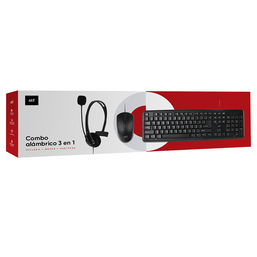 Combo Alambrico 3 en 1 STF Teclado Mouse y Audifono