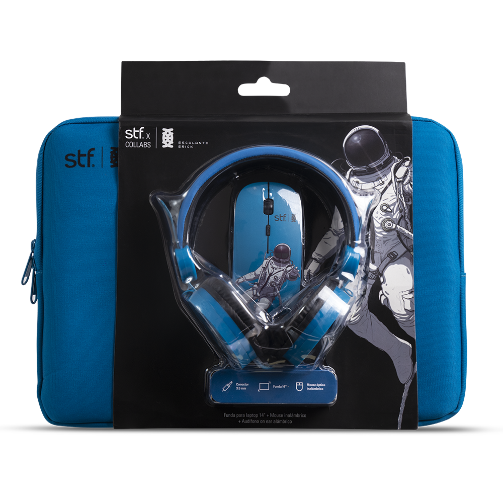 Pack  3 En 1 STF Funda 14 Audifono Mouse Astronauta