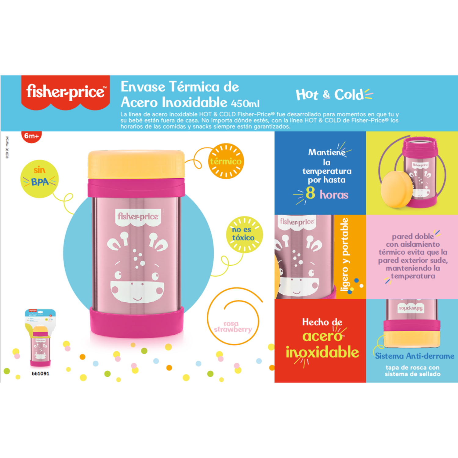 Termo Acero Inox Fisher Price 450ml Rosa BB1091 7898149181338 Termo by Fisher Price | New Horizons