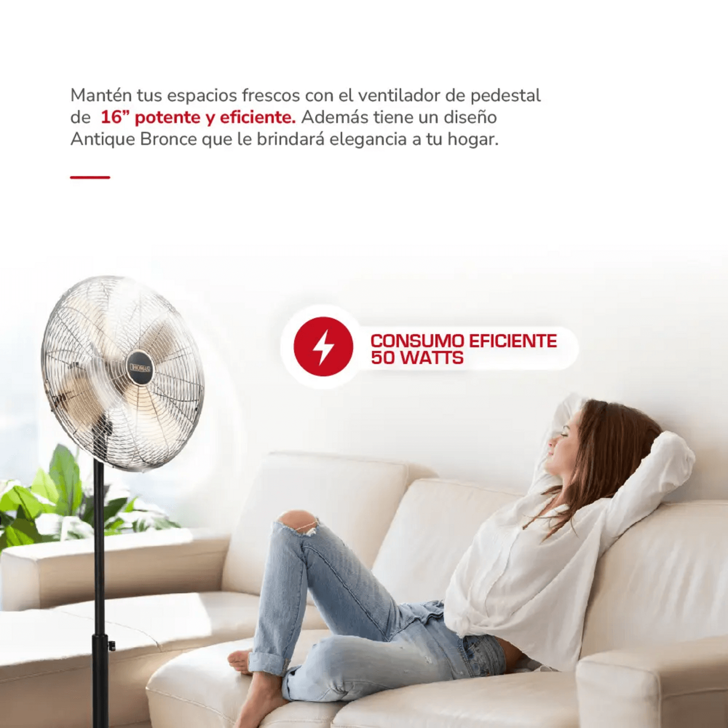 Ventilador De Pie Thomas TH-16BNP Gris Oscilante 50W 145 cm