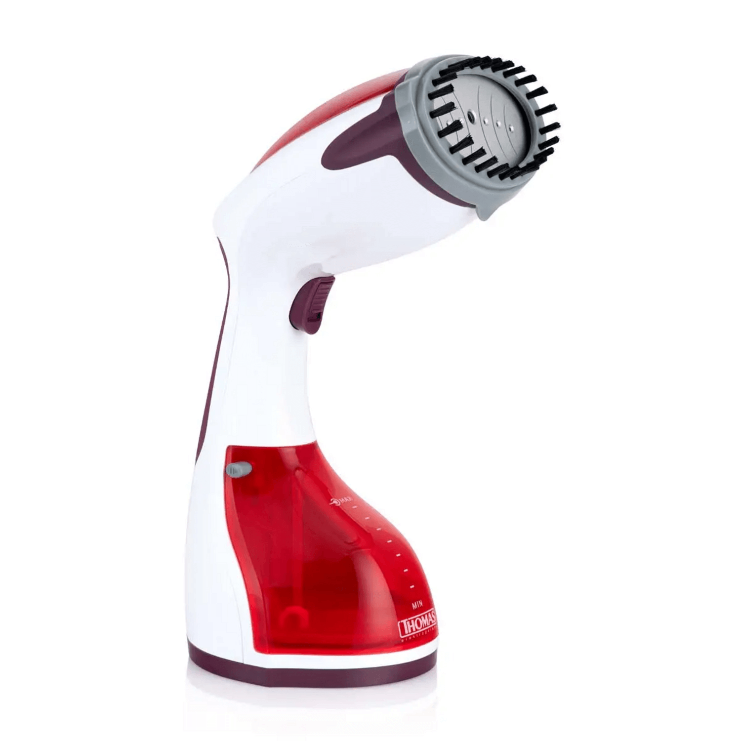 Plancha Vertical Thomas TH-7300 Vaporizador 1200W Antigoteo en color blanco y rojo