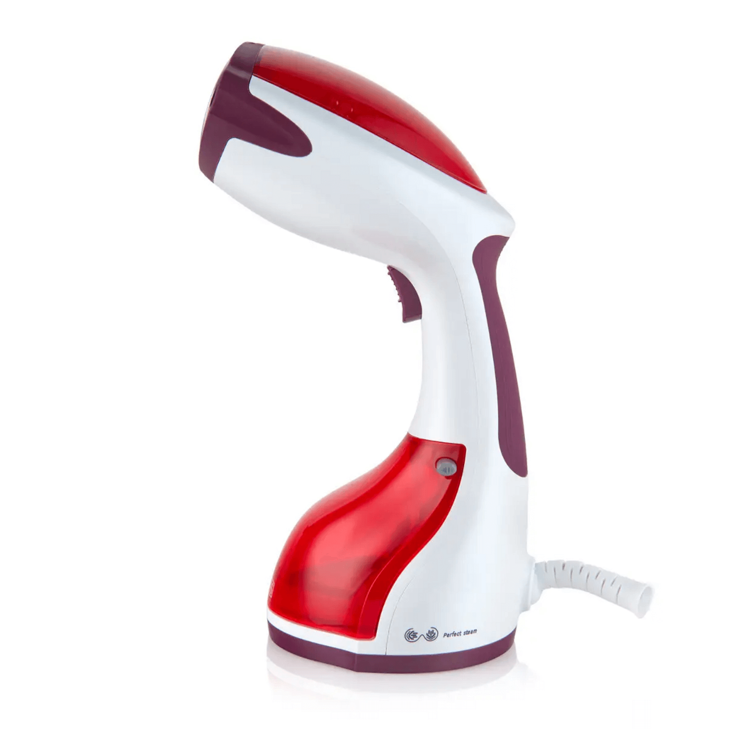 Plancha Vertical Thomas TH-7300 Vaporizador 1200W Antigoteo en color blanco y rojo, ideal para planchado sin tabla.