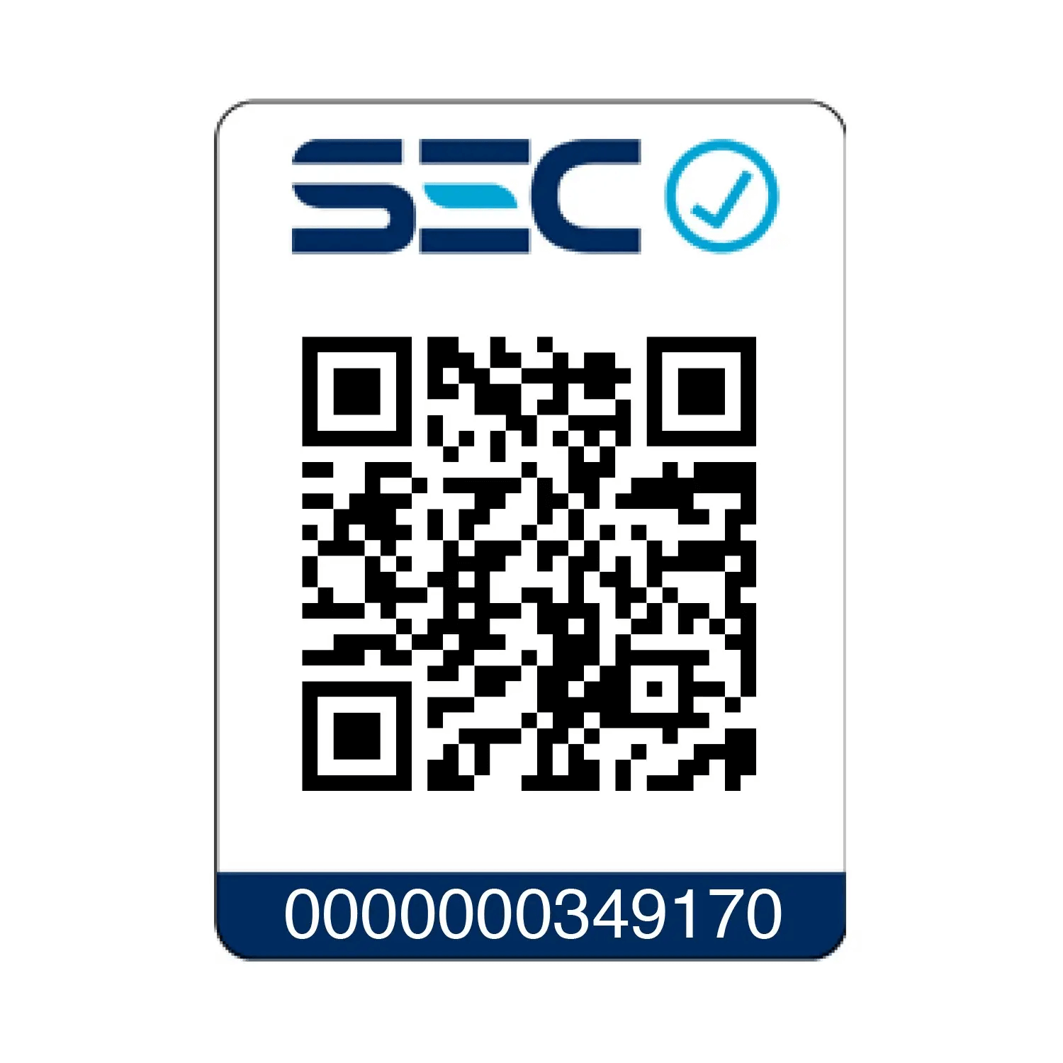 Código QR SEC con número de identificación 0000000349170 y logo de verificación.