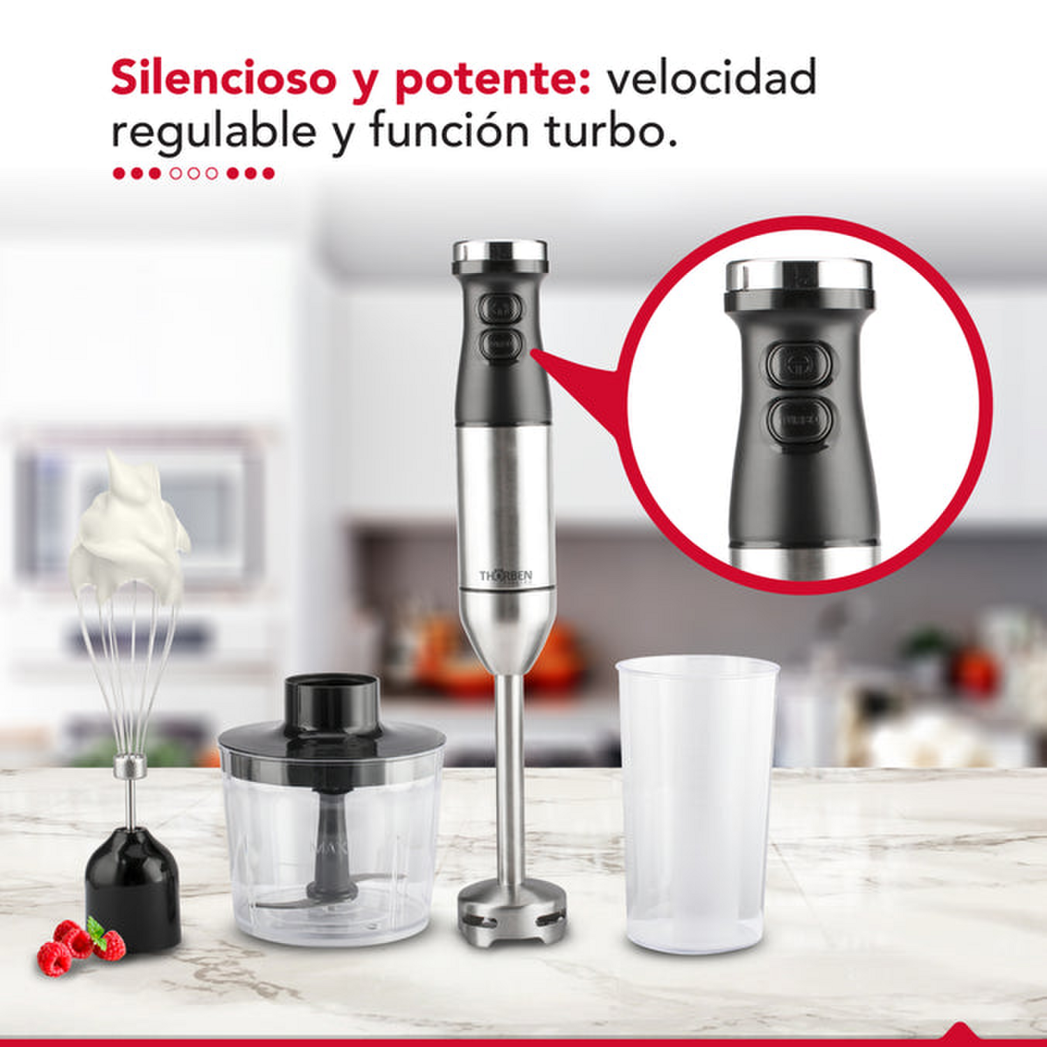 Minipimer Thorben Thor HB 600 Picadora Batidor Vaso 700ml