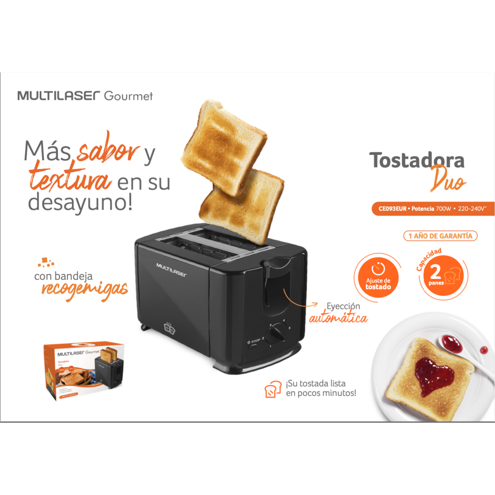 Tostador Electrico Doble Multi 700W CE093 7908414492431 by Multilaser | New Horizons
