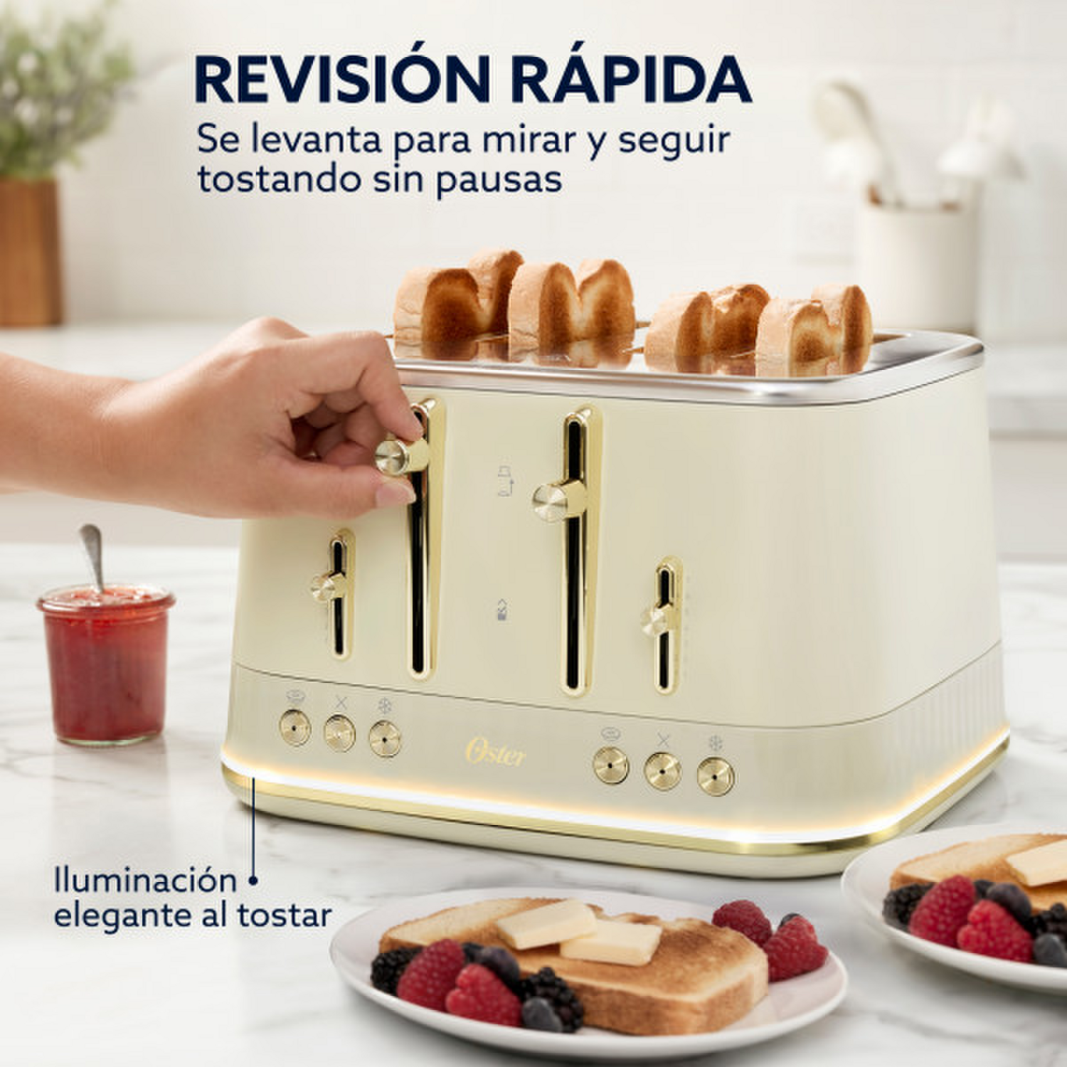 Tostador Oster Premium Beige 4 Rebanadas Luces Bandeja Migas