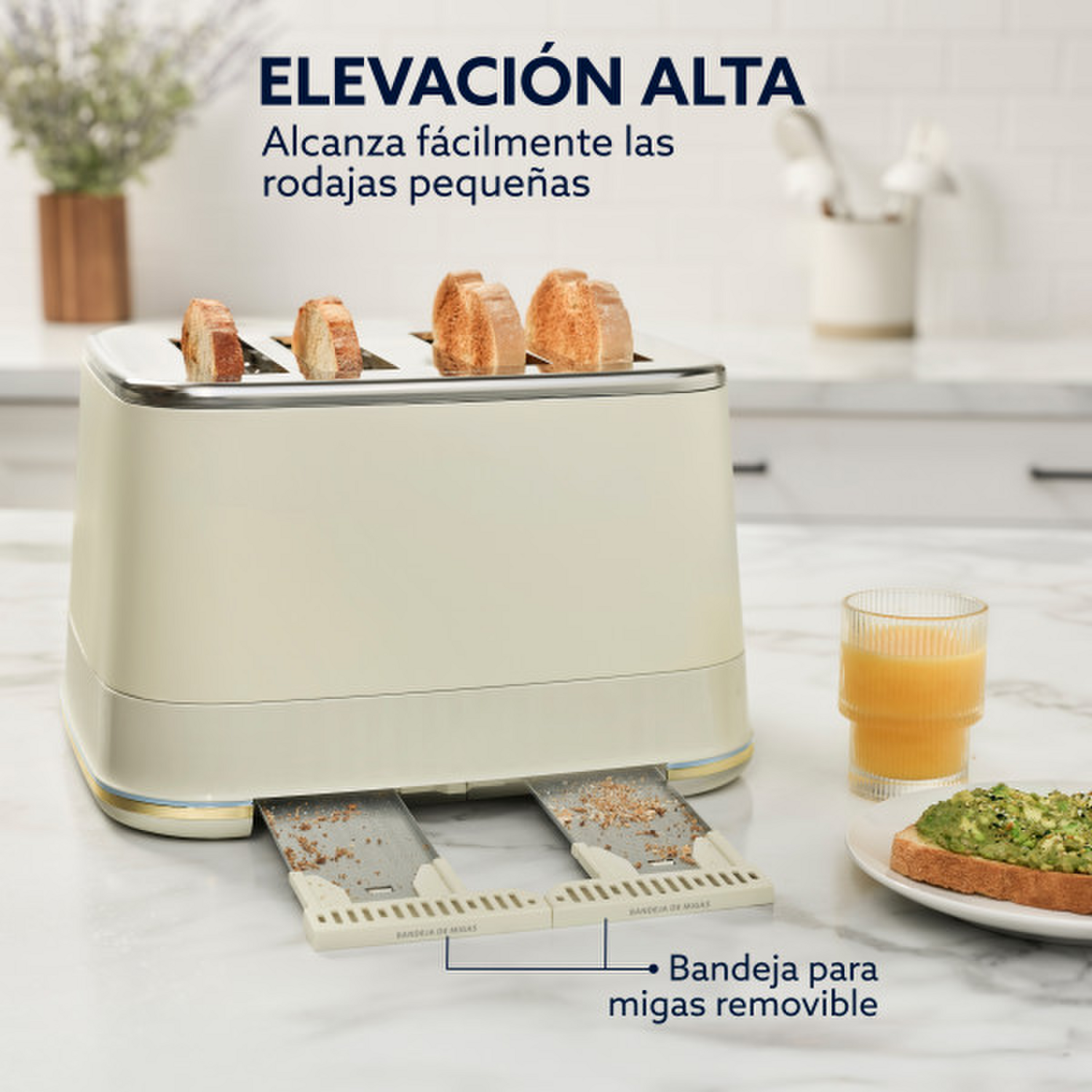 Tostador Oster Premium Beige 4 Rebanadas Luces Bandeja Migas