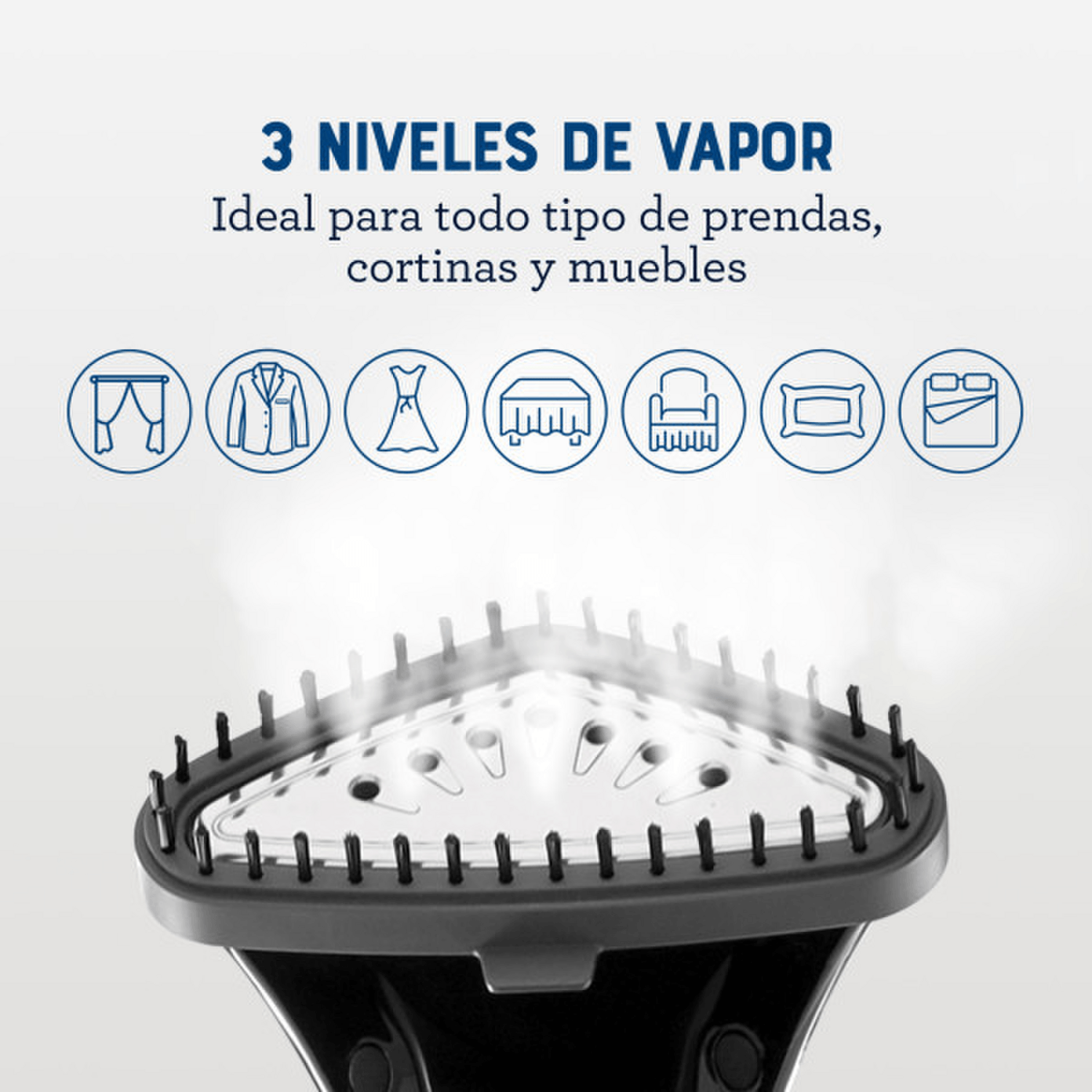 Vaporizador Centro De Planchado Oster 1800W Con Gancho 1,8L con 3 niveles de vapor para eliminar arrugas.
