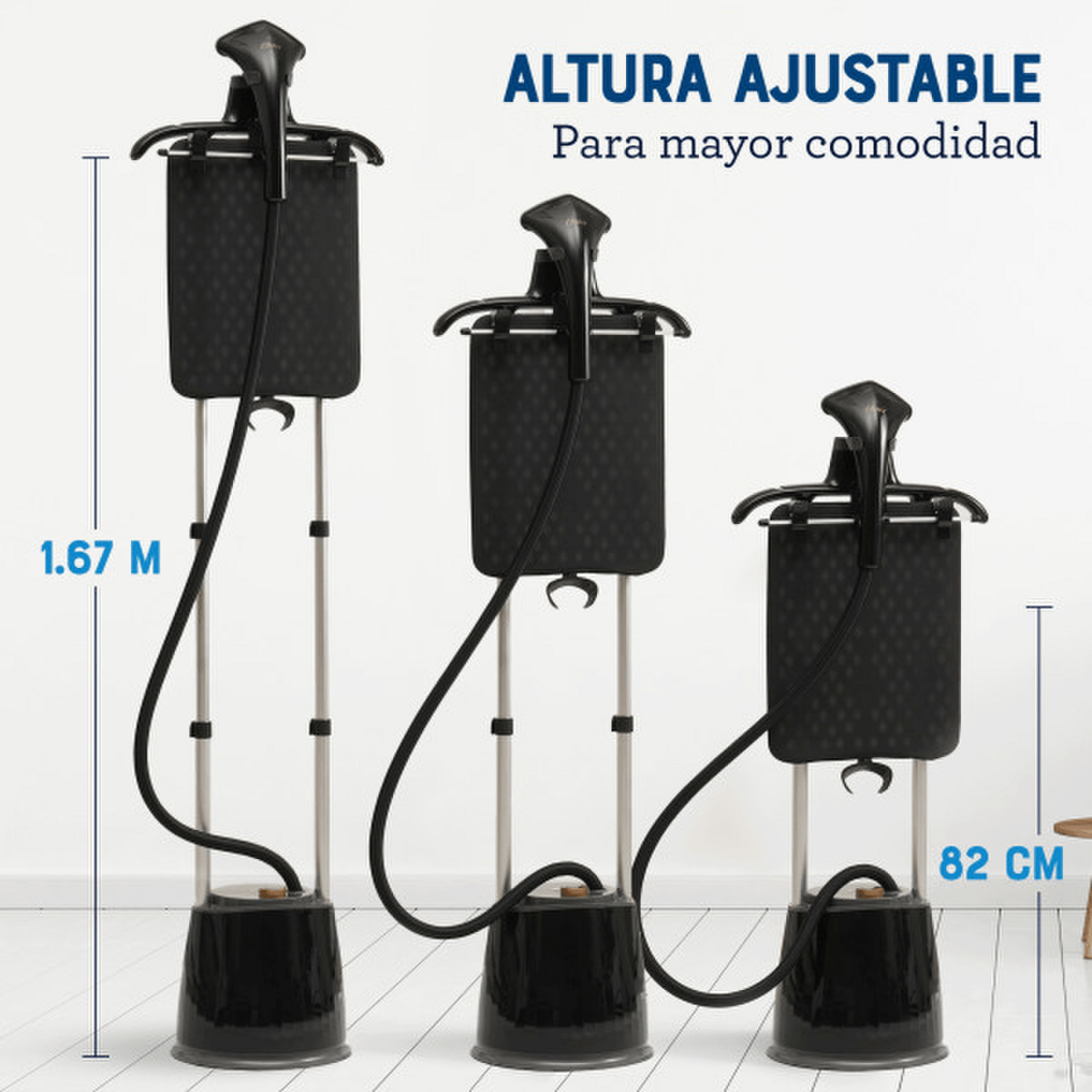 Vaporizador Centro De Planchado Oster 1800W Con Gancho 1,8L con altura ajustable para mayor comodidad.
