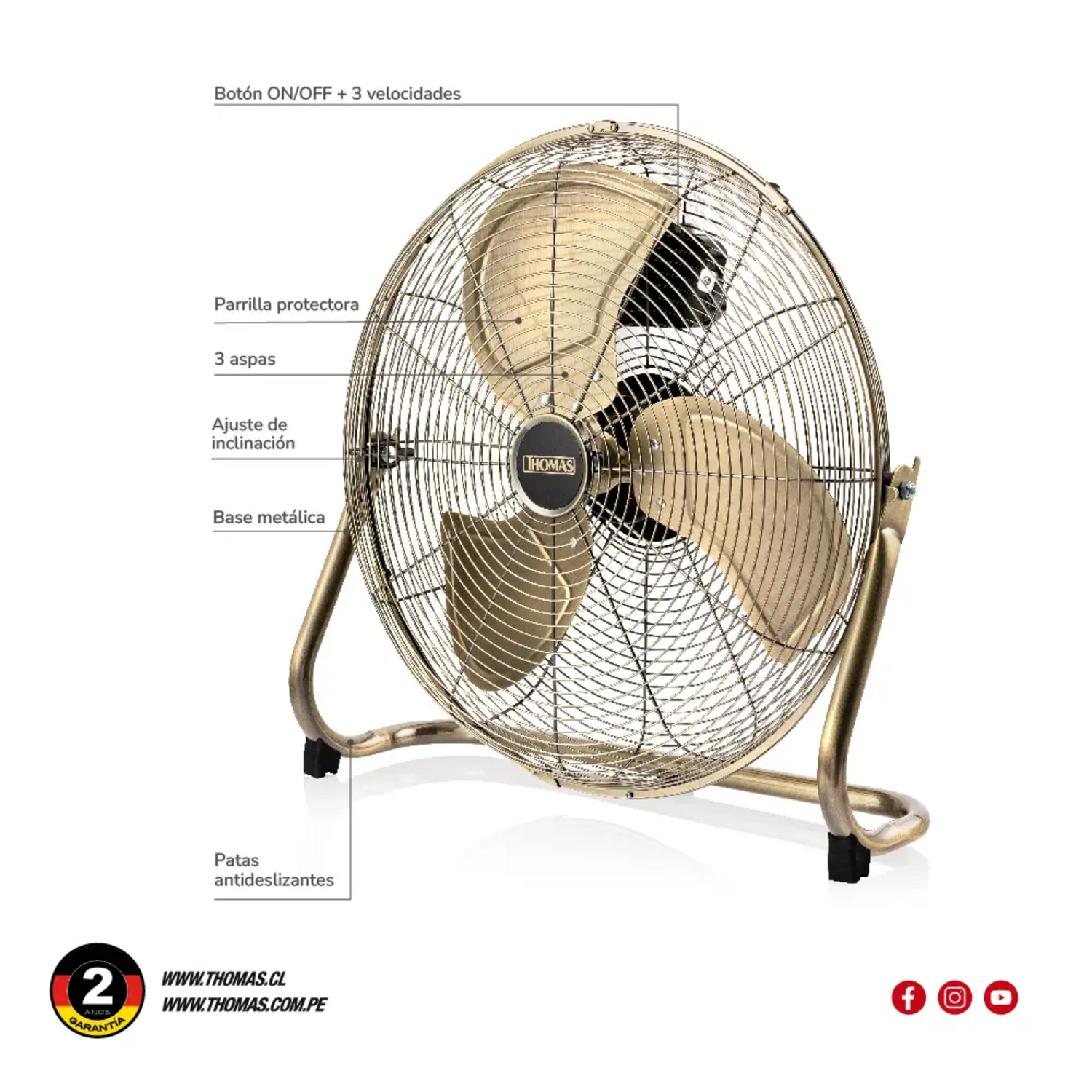 Ventilador Thomas TH-20BNS 50 cm 145W 3 Velocidades Potente