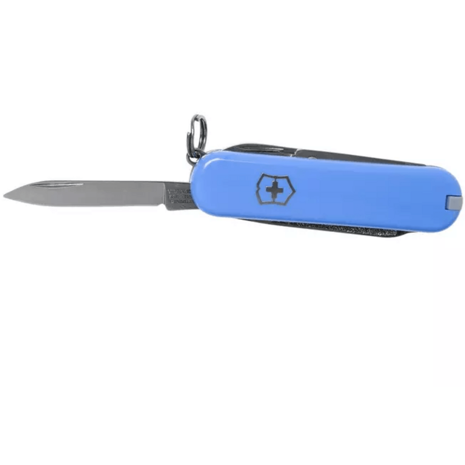 Navaja Cortapluma Victorinox Classic SD 58mm 7 Func Celeste con herramienta desplegada en color azul celeste.