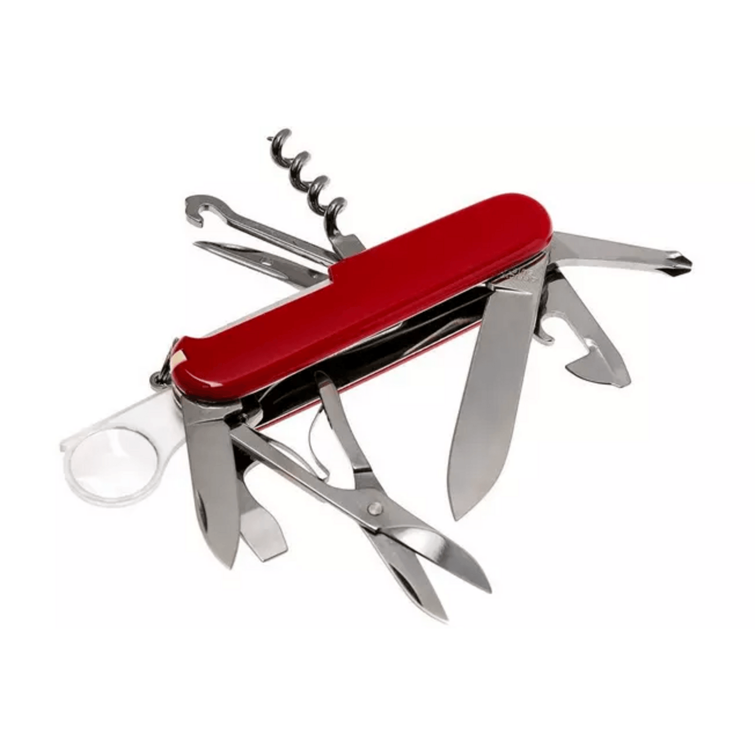 Navaja Cortapluma Victorinox Explorer 16 Func Roja 91mm Lupa con múltiples herramientas y diseño compacto.