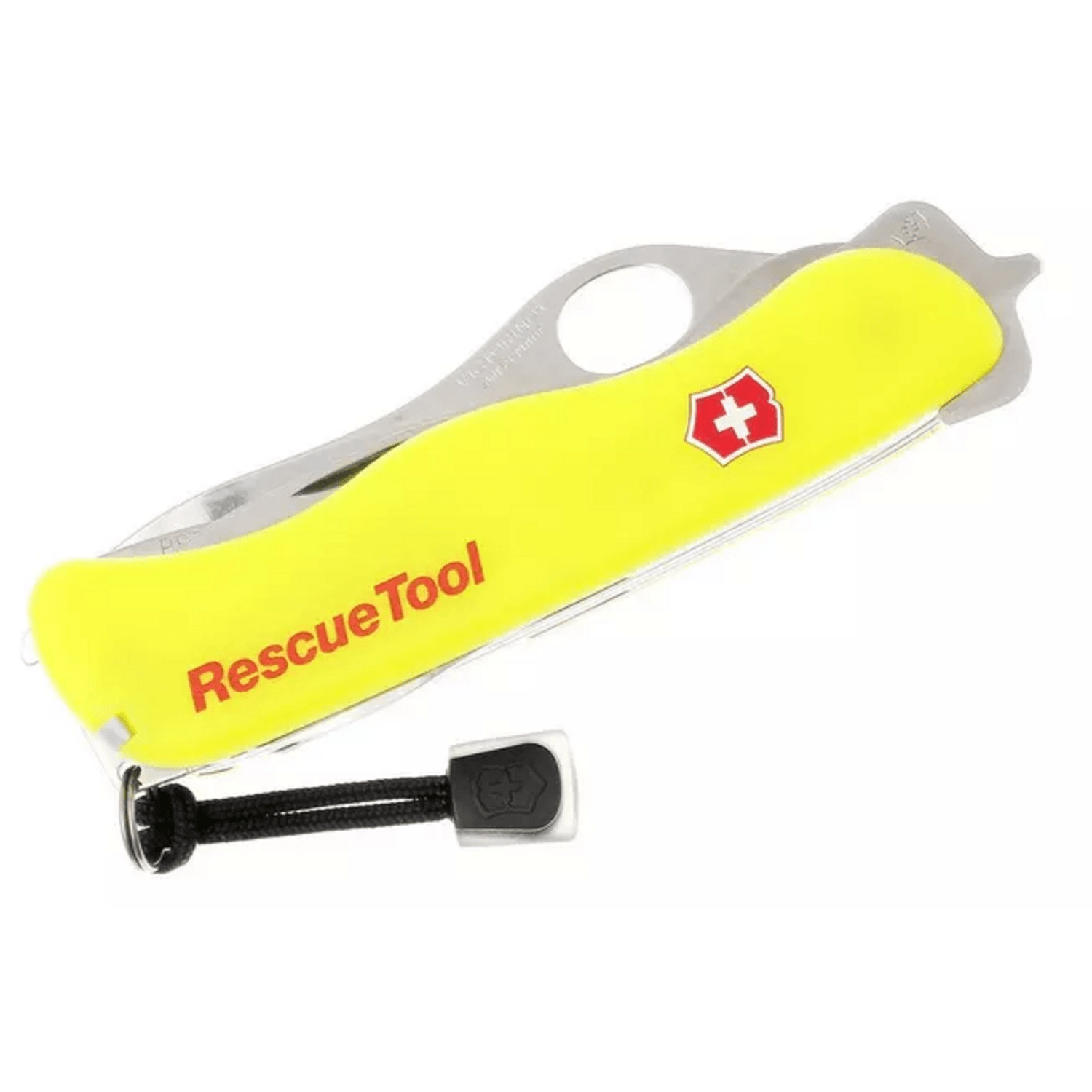 Navaja Cortapluma Victorinox Rescue Tool 111mm Auto Amarilla en color amarillo con logotipo RescueTool.