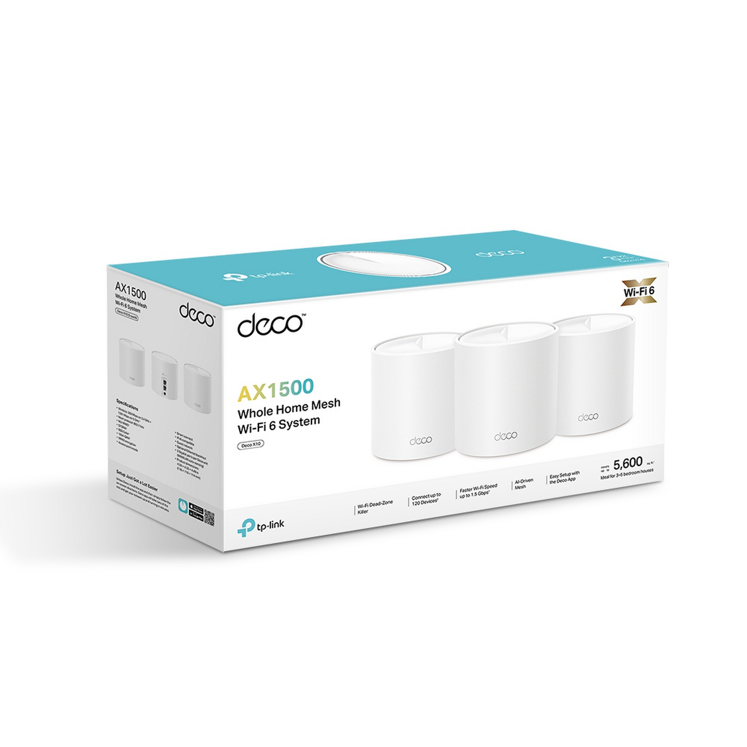 TP Link Deco X10 WiFi 6 Mesh AX1500 Router 3 Pack 520 m2